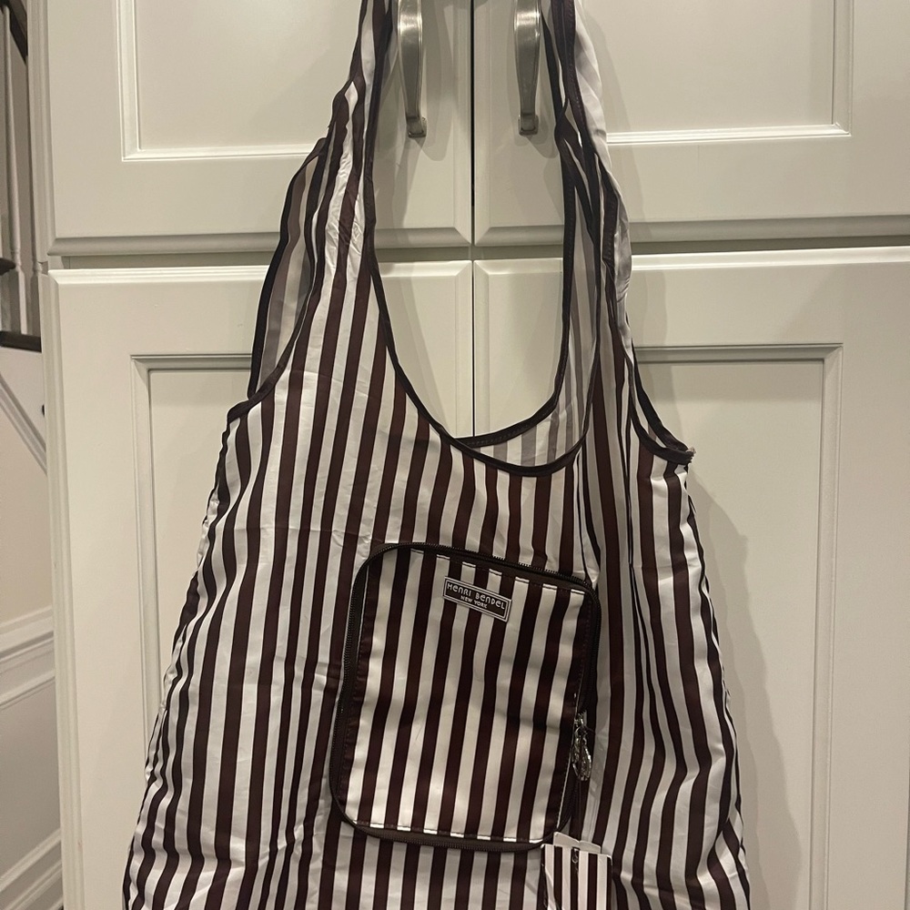 HENDRI BENDEL Zip Around Packable Tote - brown/white striped - NWT